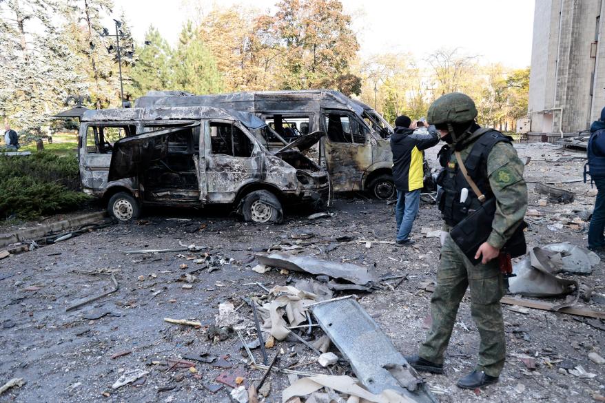 Investigator at the scene of the bombing in the separatist region of Ukraine.