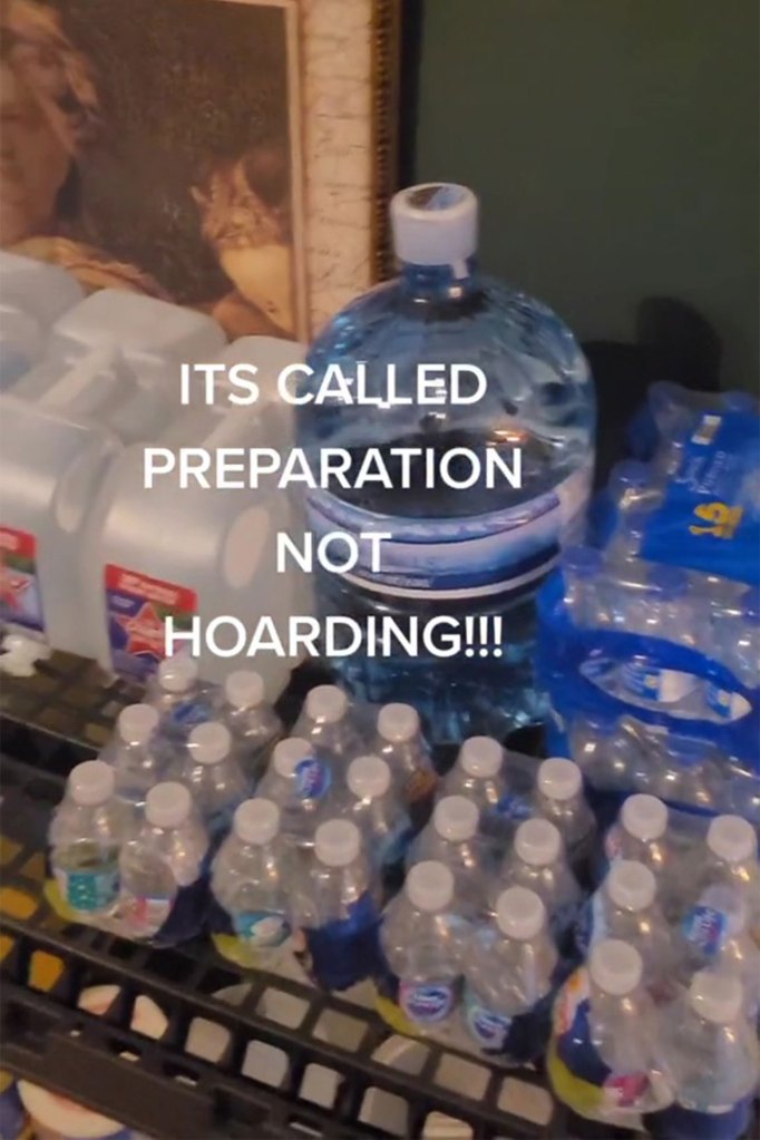 packages of water on a shelf
