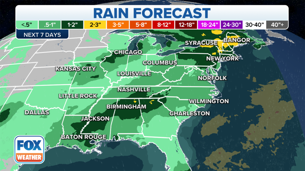 When the cold front collides with the moisture coming in from the Gulf of Mexico, some heavy rain is expected for the Northeast and into the mid-Atlantic.