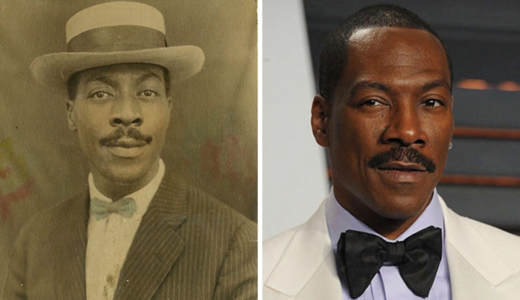 Eddie Murphy resembles a mysterious man from a black and white photo.