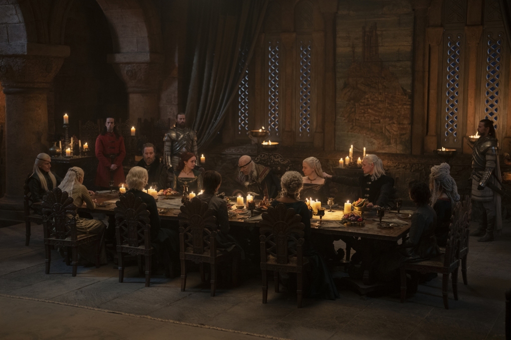 The Targaryen family dinner in "House of the Dragon." 