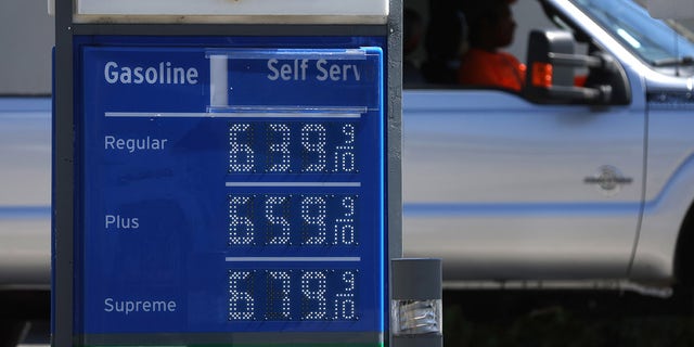 High gasoline prices are seen at a station in San Rafael, California.