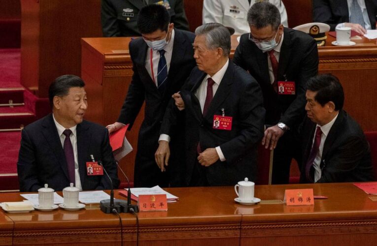 Ex-Chinese President Hu Jintao forced from party congress, erased from internet as Xi solidifies power