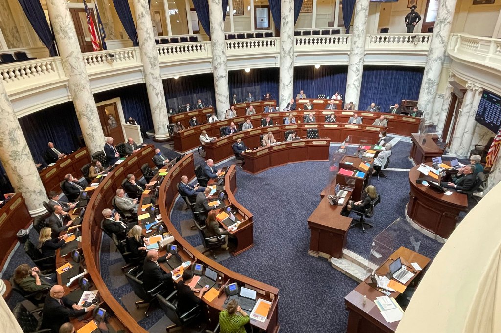 In this Wednesday, March 17, 2021, file photo, lawmakers in the House of Representative debate a bill in the Statehouse in Boise, Idaho. 