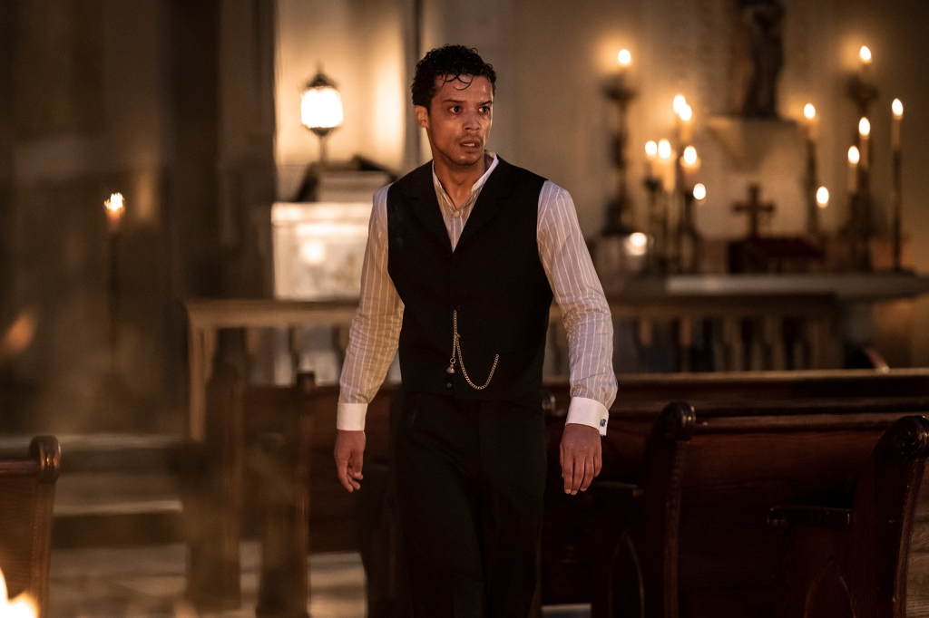 Louis (Jacob Anderson) in "Interview with the Vampire" sweating in a church. 