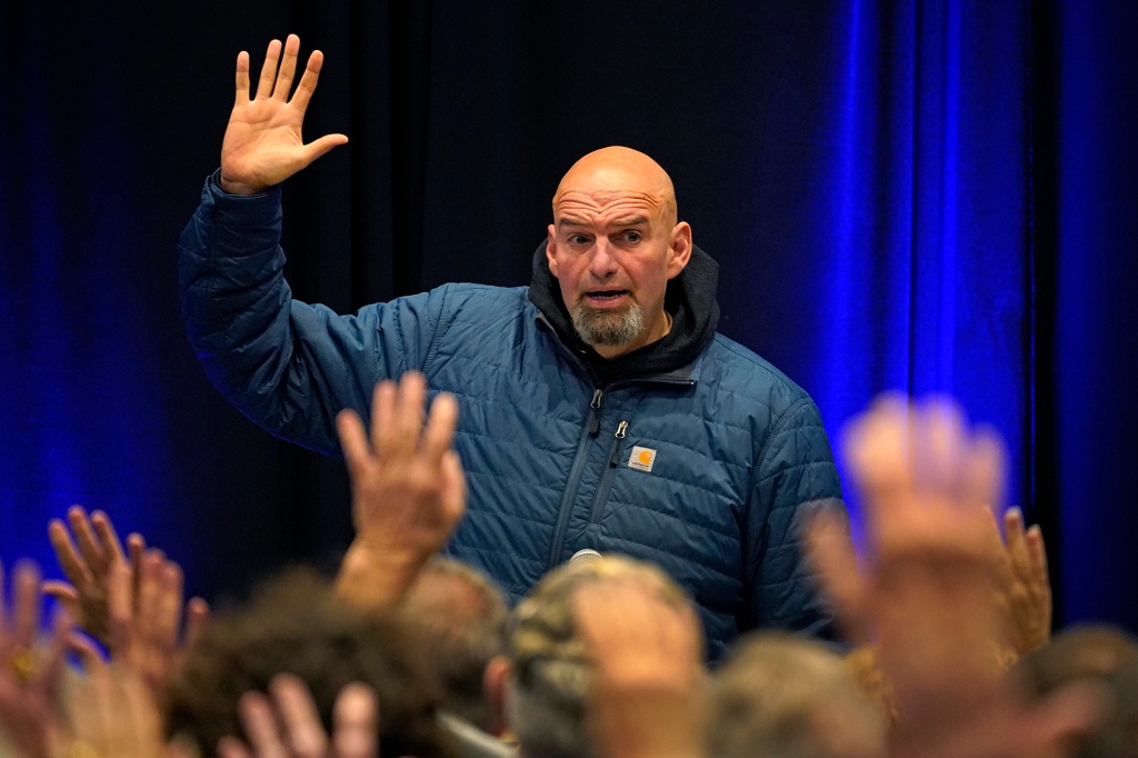 John Fetterman, Democratic candidate for Senate, holds a rally.