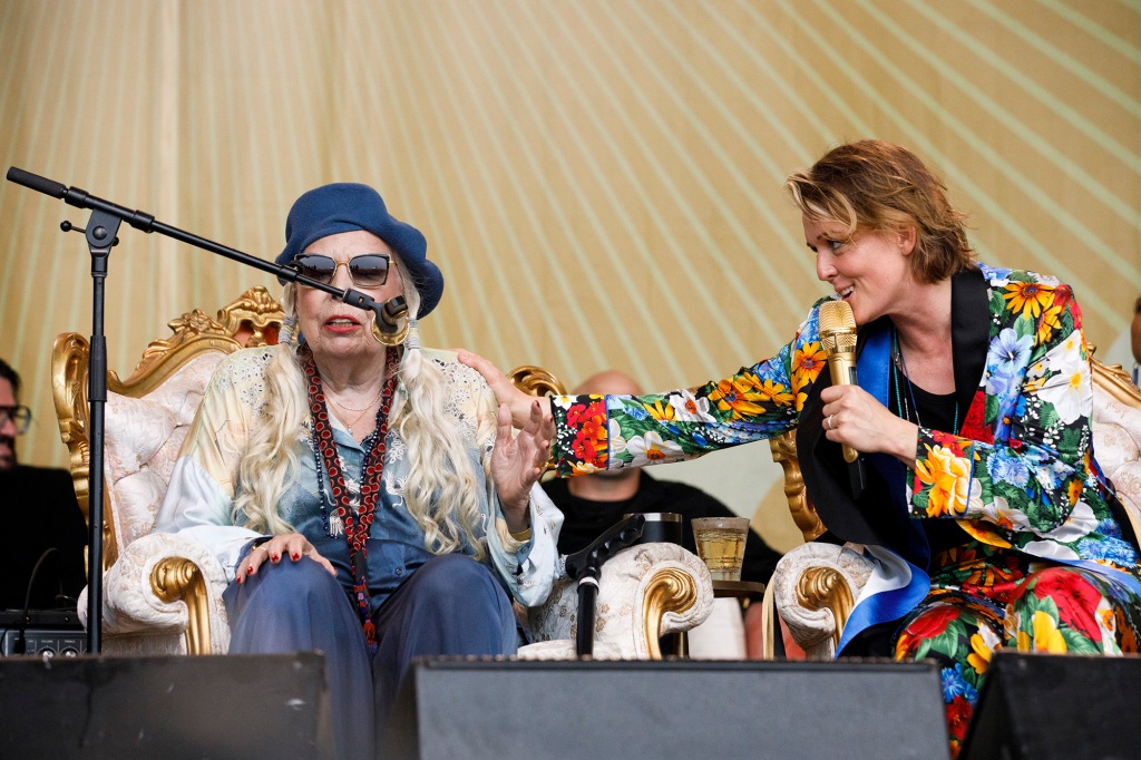 Joni Mitchel sings in a special Joni Jam performance at the 2022 Newport Folk Festival at Fort Adams State Park on July 24, 2022