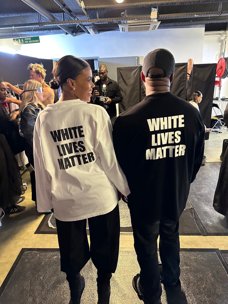 Ye and Candace Owens wearing White Lives Matter T-shirts.