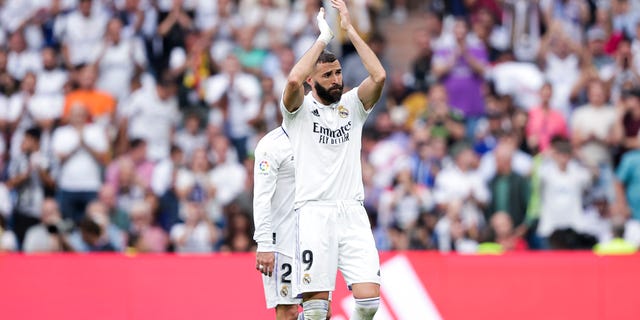 Karim Benzema of Real Madrid during the La Liga Santander  match between Real Madrid v FC Barcelona at the Estadio Santiago Bernabeu on Oct. 16, 2022 in Madrid, Spain