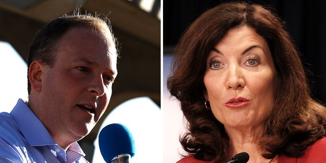 Republican New York gubernatorial candidate Lee Zeldin and incumbent Democratic Gov. Kathy Hochul.