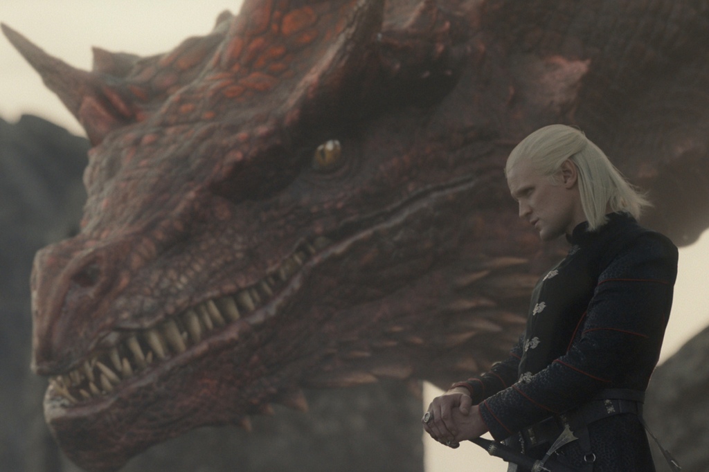  Daemon Targaryen (Matt Smith) stands next to a dragon in "House of the Dragon." 