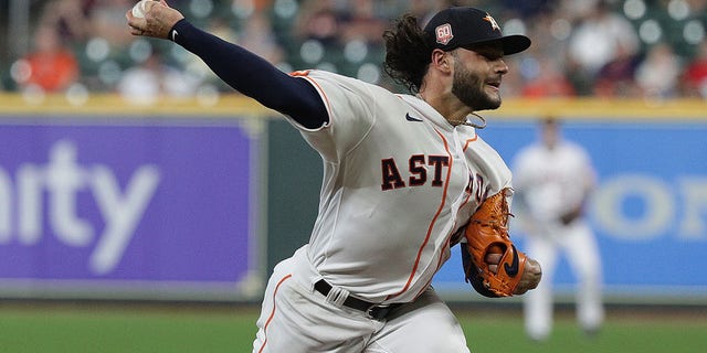 Lance McCullers Jr. of the Houston Astros pitches in the first inning against the Oakland Athletics at Minute Maid Park Sept. 15, 2022, in Houston. 