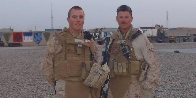 Cole Lyle, shown at left, was honorably discharged from the Marines in 2014 — and today works to help fellow veterans at risk.