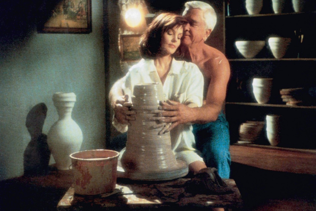Priscilla Presley and Leslie Nielsen in a still from "The Naked Gun."
