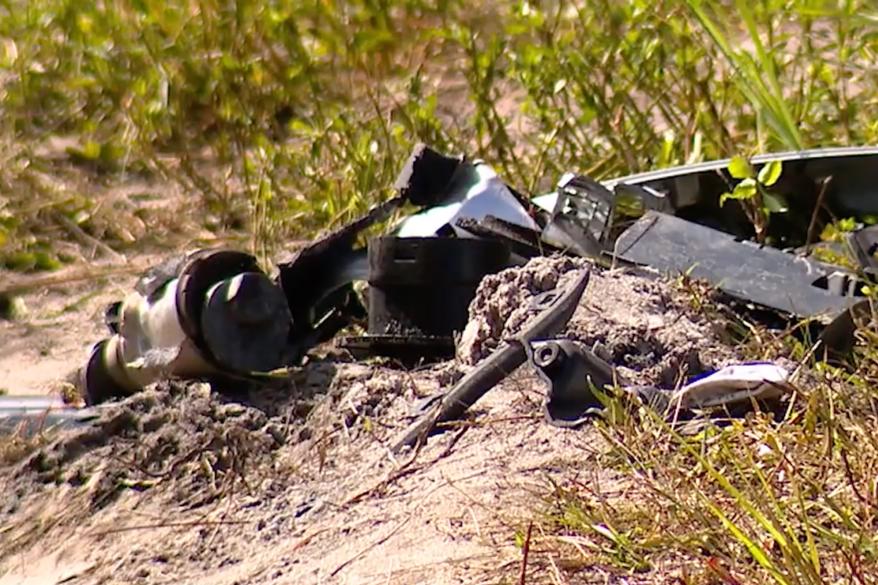 Debris left behind from the scene of the fatal car crash in Orlando, Florida.