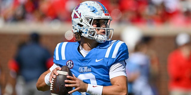 Ole Miss quarterback Jaxson Dart (2) in action against the Kentucky Wildcats at Vaught-Hemingway Stadium in Oxford, Miss.