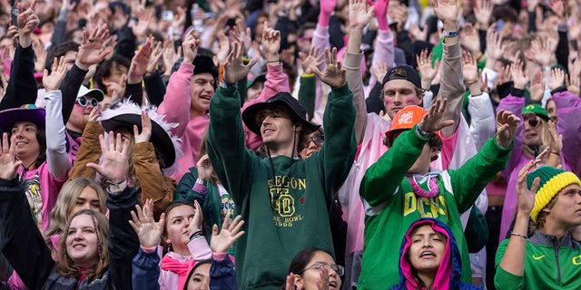 Oregon Ducks fans sing "Shout" against the UCLA Bruins during the second half at Autzen Stadium on Oct. 22, 2022, in Eugene, Oregon.