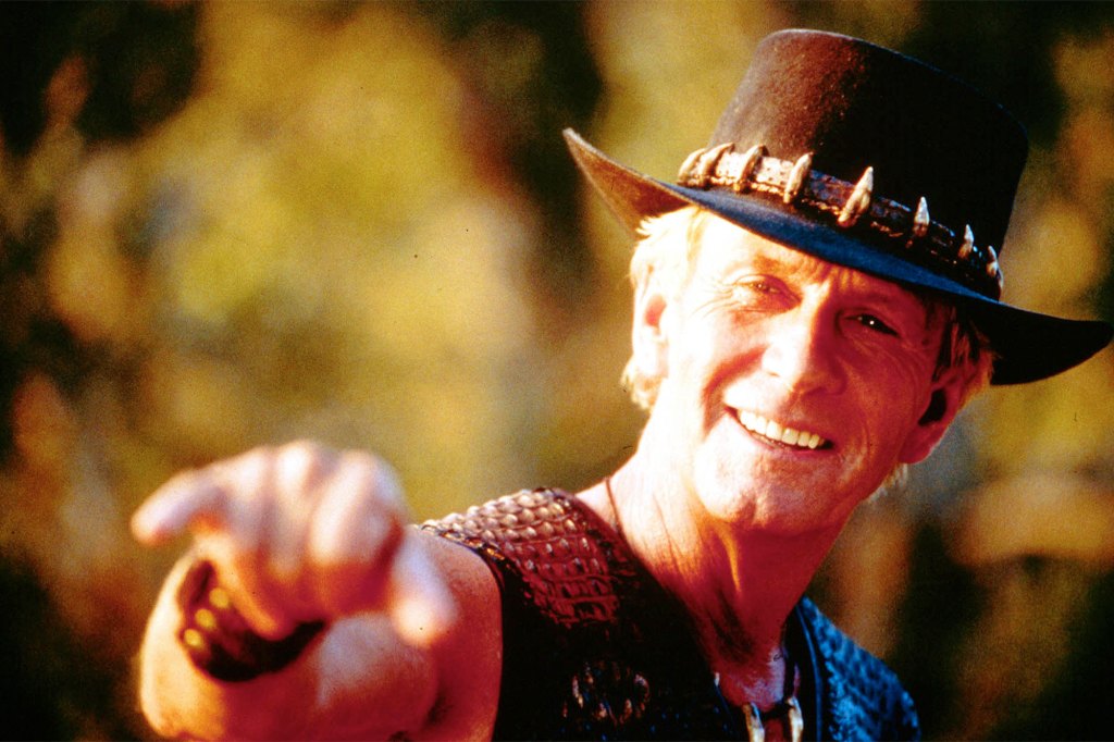 Paul Hogan performs in a scene on the set of the film "Crocodile Dundee in Los Angeles."