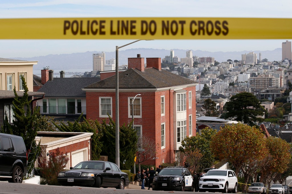 The street where the Pelosi's home is located is blocked off by police tape following the attack. 