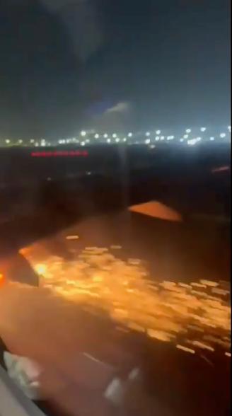 Plane takes off at Delhi Airport before going on fire.