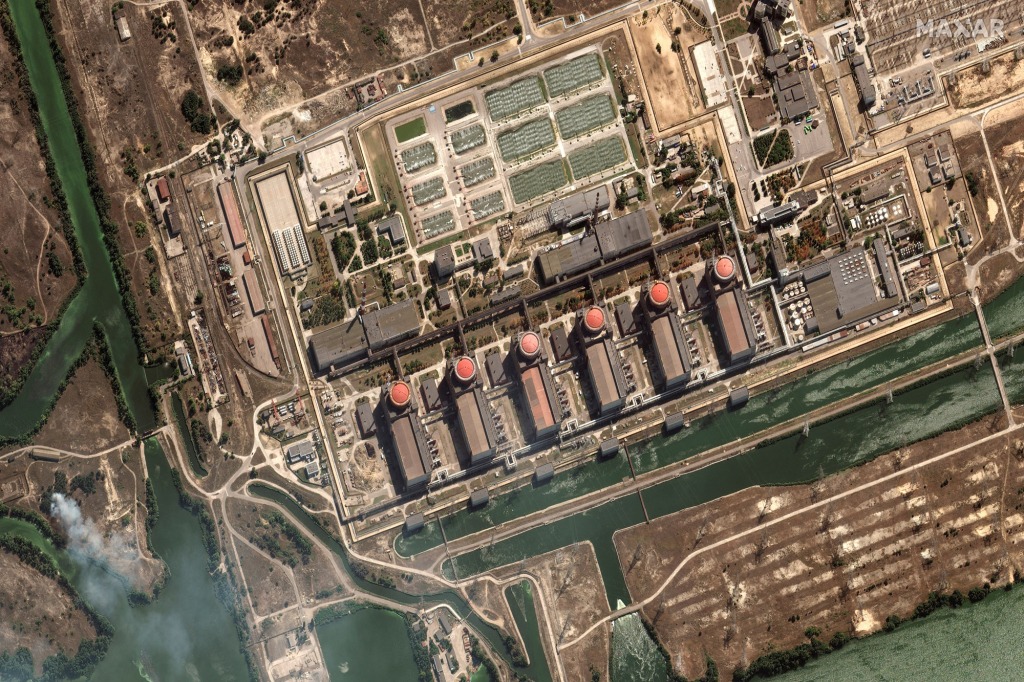 Satellite imagery shows a view of reactors at Zaporizhzhia nuclear power plant in Ukraine on Aug. 29, 2022.