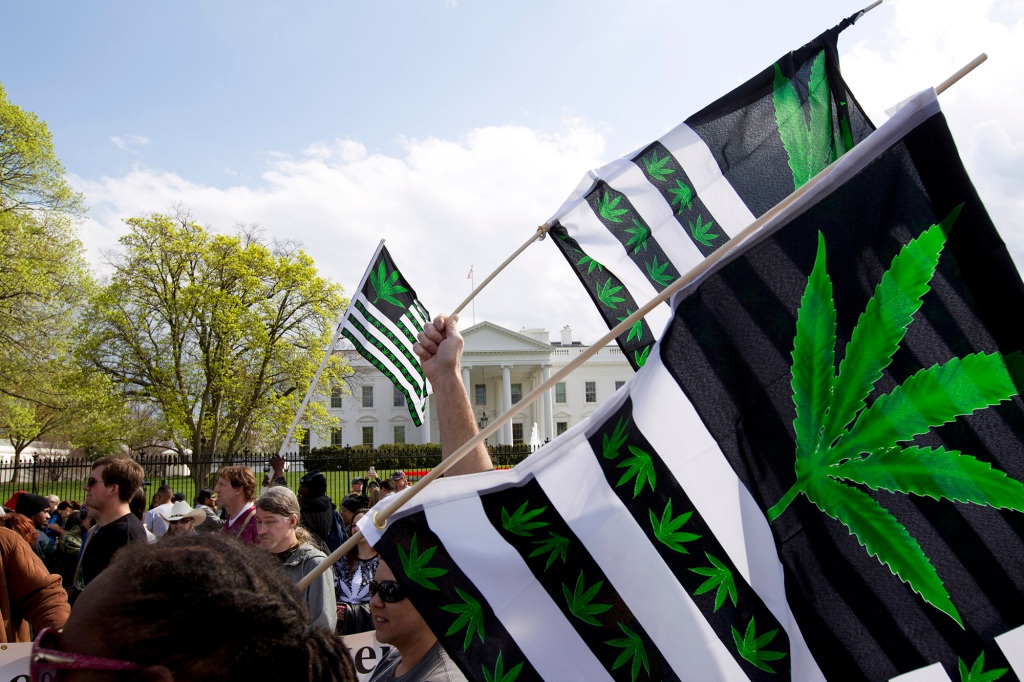 Protesters in 2016 demonstrate outside of the White House calling for the legalization of marijuana.