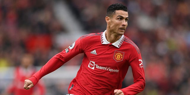 Manchester United striker Cristiano Ronaldo in action during a Premier League match against Newcastle United at Old Trafford Oct. 15, 2022, in Manchester, England.