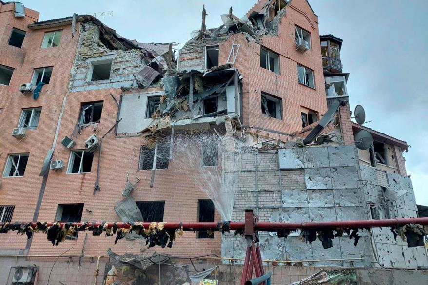 Shelling in Mykolaiv, Ukraine on October 23 leaves buildings in shambles.