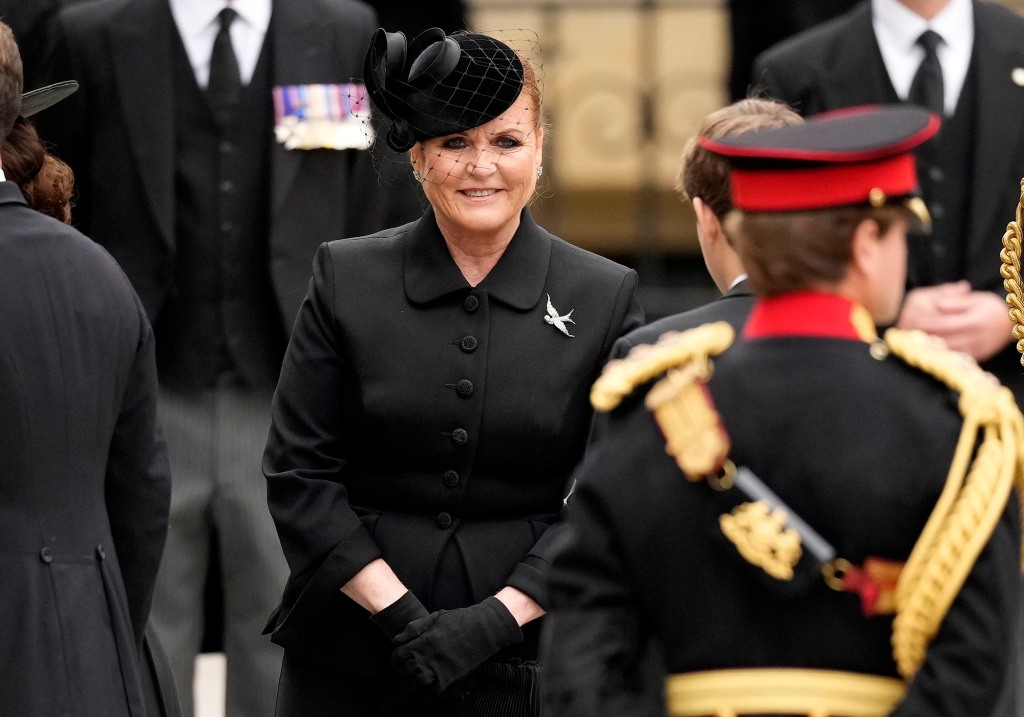 Sarah, Duchess of York arrives at Westminster Abbey ahead of the State Funeral of Queen Elizabeth II on September 19, 2022