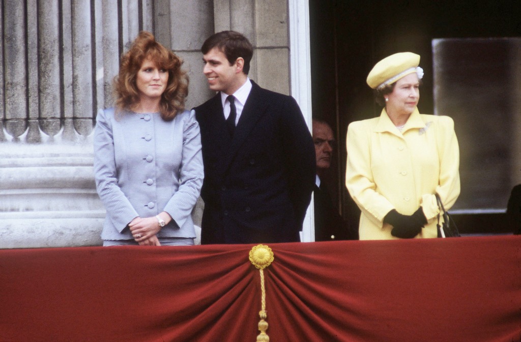 Prince Andrew, Duke Of York With His Fiancee Sarah Ferguson On The Balcony At Buckingham Palace For The Queen's 60th Birthday Celebrations.  