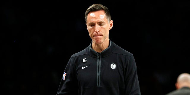 Head coach Steve Nash of the Brooklyn Nets reacts during the first half against the Dallas Mavericks at Barclays Center on October 27, 2022 in the Brooklyn borough of New York City.