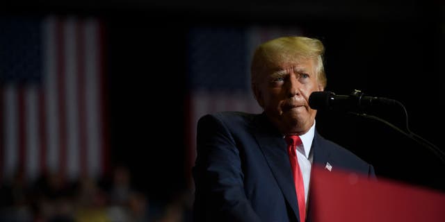 Former President Donald Trump speaks at a Save America Rally to support Republican candidates running for state and federal offices in the state at the Covelli Centre in Youngstown, Ohio, on Sept. 17, 2022.