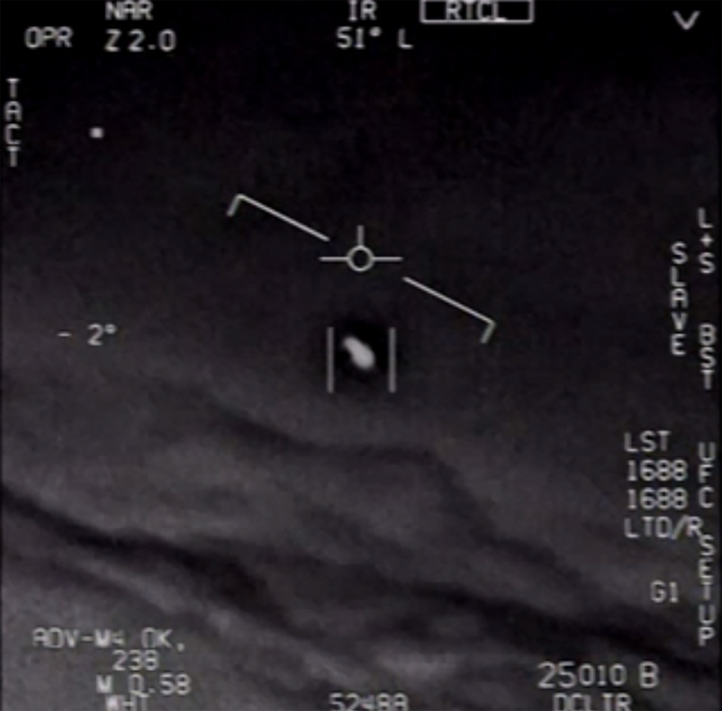 video grab from US Navy aircraft showing an unidentified flying object