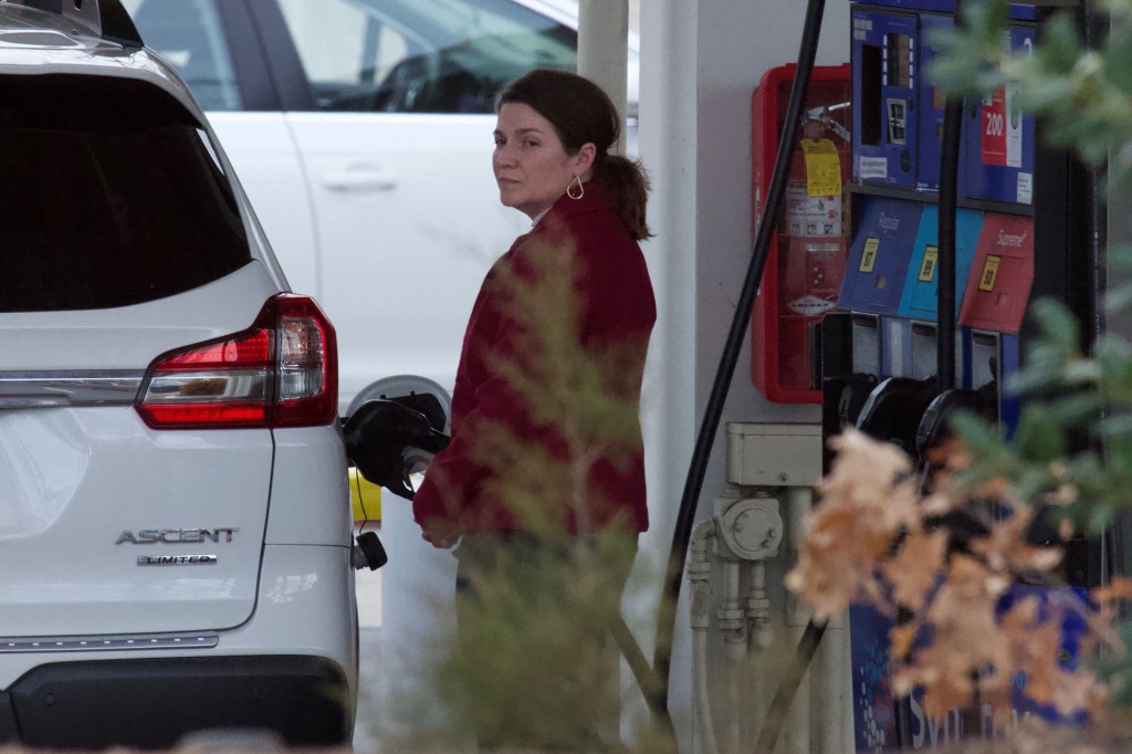 Sacoolas, 45, the wife of a US diplomat, is seen pumping gas in Virginia in 2020. She pleaded guilty to causing death by careless driving. 