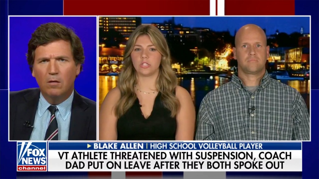 Blake told Carlson Thursday that she was told to write a letter of apology to her transgender schoolmate, but she chose suspension instead. 