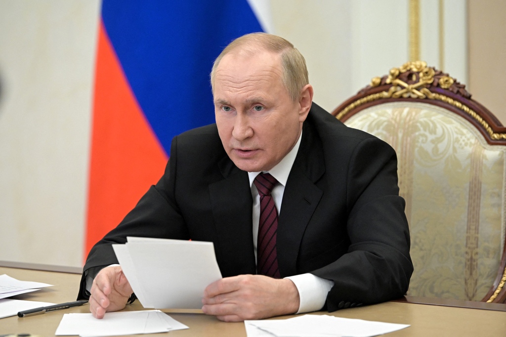 Russian President Vladimir Putin chairs a meeting of the coordination council to ensure the needs of Russia's Armed Forces, via video link in Moscow, Russia October 25, 2022.