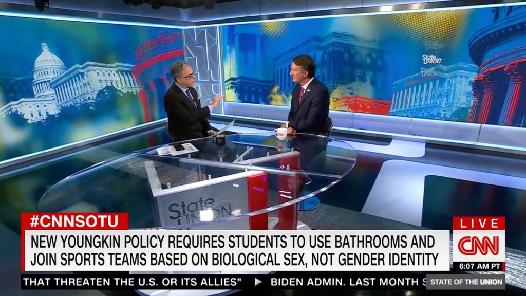 CNN's host Jake Tapper asked whether the policy ​shuts out parents who support their child going to the bathroom or joining a sports team that aligns with their gender identity. 