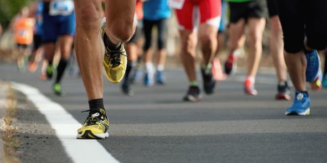 A group of marathon runners. 