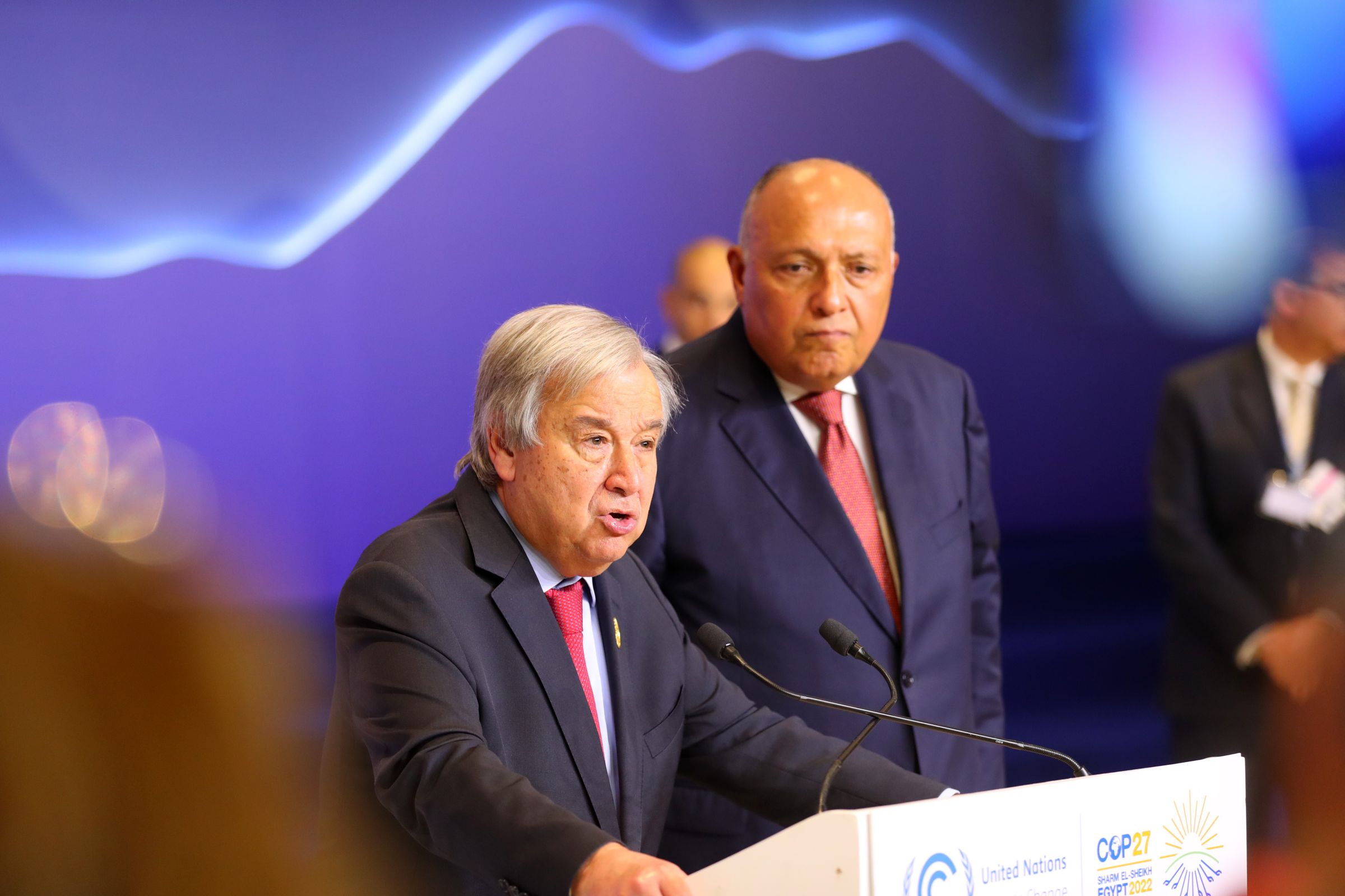 United Nations Secretary-General Antonio Guterres speaks at a podium.