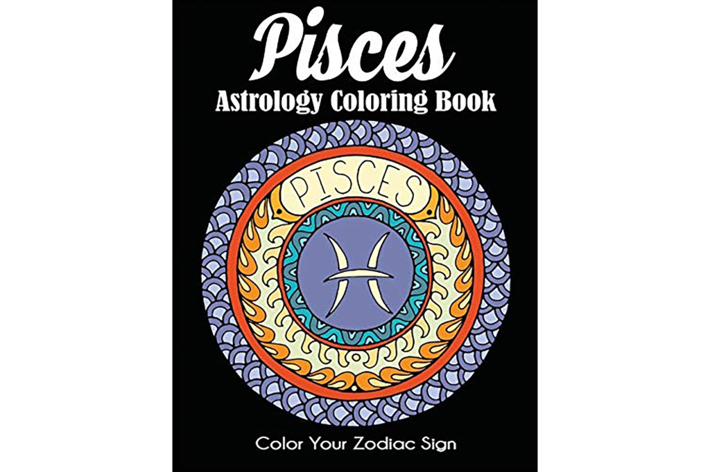 A Pisces coloring book with a colored logo on the front 