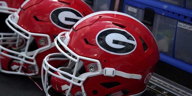 Georgia Bulldogs helmets at a game between the UAB Blazers and the Bulldogs Sept. 11, 2021, at Sanford Stadium in Athens, Ga.  