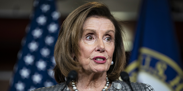 House Speaker Nancy Pelosi speaks at a press conference.