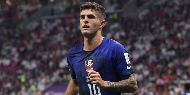 Christian Pulisic of the U.S. in action during a FIFA World Cup Qatar 2022 Group B match against England at Al Bayt Stadium Nov. 25, 2022, in Al Khor, Qatar. 