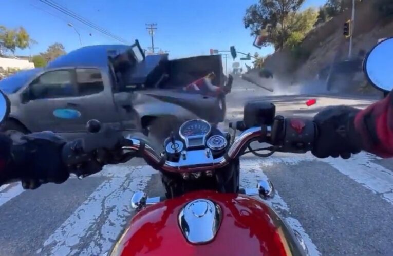 California motorcyclist struck by flying truck in terrifying Malibu crash video