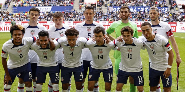 (Top Row LR) Gio Reyna of United States men's national team, Sam Vines of United States men's national team, Aaron Long of United States men's national team, United States men's national team goalkeeper Matt Turner, Walker Zimmerman of United States men's national team(Front row LR) Weston McKennie of United States men's national team, Jesus Ferreira of United States men's national team, Tyler Adams of United States men's national team, Luca de la Torre of United States men's national team, Brenden Aaronson of United States men's national team, Sergino Dest of United States men's national team during the Japan-United States International Friendly Match at Dusseldorf Arena on September 23, 2022 in Dusseldorf, Germany. 