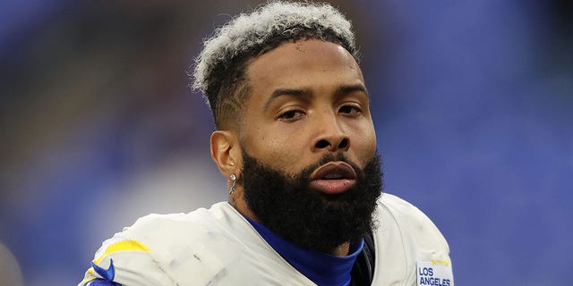 Wide receiver Odell Beckham Jr. #3 of the Los Angeles Rams runs off of the field after defeating the Baltimore Ravens at M&amp;T Bank Stadium on January 02, 2022 in Baltimore, Maryland. 