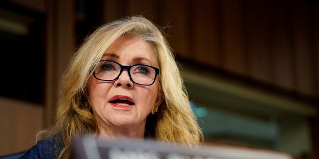 U.S. Senator Marsha Blackburn (R-TN) speaks during a U.S. Senate Judiciary Committee confirmation hearing on Judge Ketanji Brown Jackson's nomination to the U.S. Supreme Court, on Capitol Hill in Washington March 22, 2022.