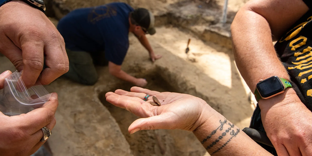 Melted musket ball uncovered from the excavation site.