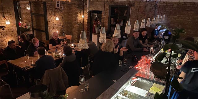 View of the inside of a restaurant in Kyiv. 