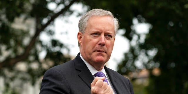 White House Chief of Staff Mark Meadows speaks with reporters at the White House, Thursday, Sept. 17, 2020, in Washington. 